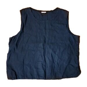 Habitat Top Womens XL Black Tank Linen Boat Neck Sleeveless Staple Minimalist